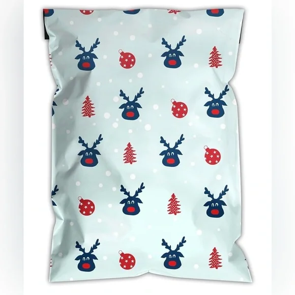 20 Festive Reindeer Holiday poly mailers Blue and Red pack of 20