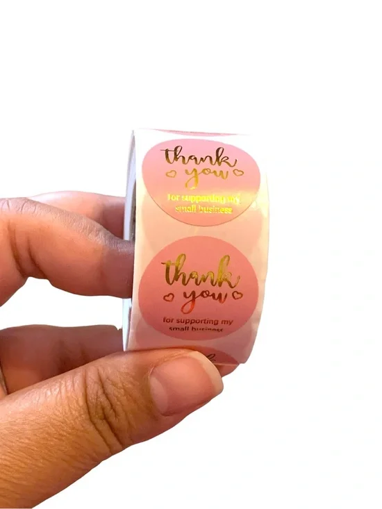 500 Thank You size 1 inch Pink Stickers Shipping Supplies 1 roll