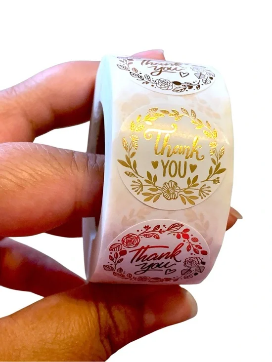 500 Thank You Metallic Rose Gold size 1 inch Stickers Shipping Supplies 1 roll