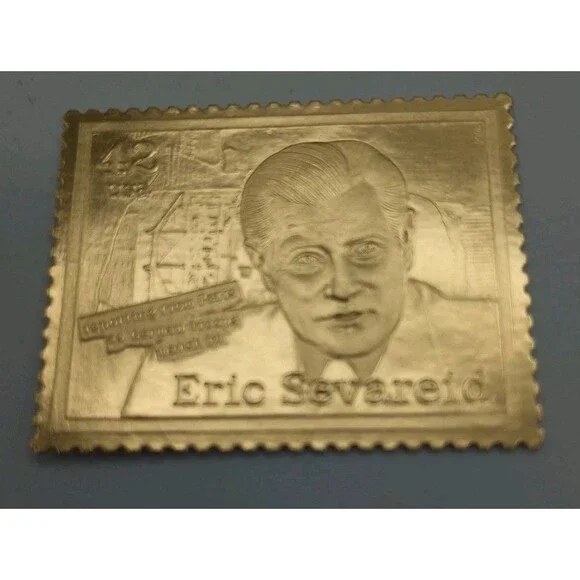 Gold Foil Us Postage Stamp Eric Sevarid American Journalist Reporting From Paris