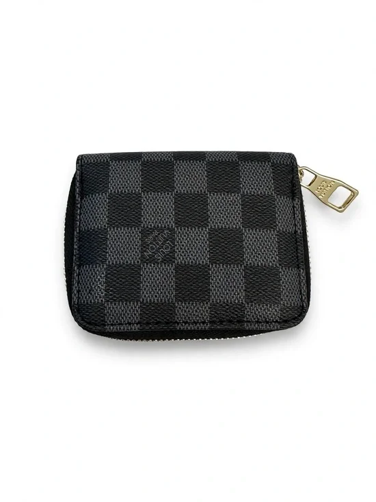 Graphite Check Zip Card Holder with Gold-Tone Pull
