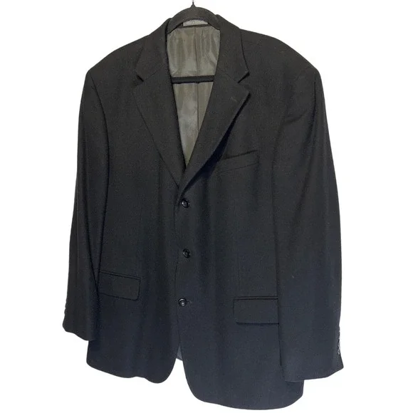 Oscar de la Renta Wool Cashmere Blend‎ Three Button Blazer Black Size 46R EUC