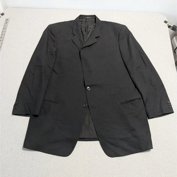ARMANI COLLEZIONI Men's 48L Suit Jacket Black 100% Wool Notch Italian Prom