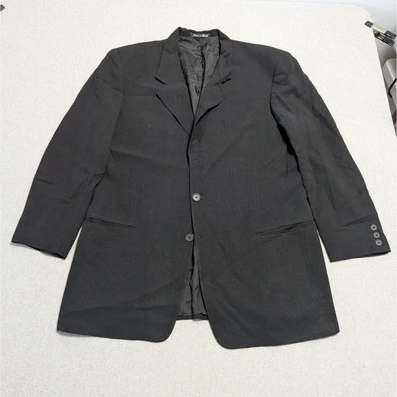 Giorgio Armani Men's Black 44L Suit Jacket Pure Virgin Wool Notch Italian Prom