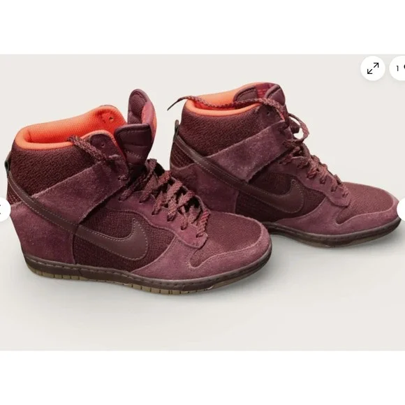 Nike Dunk High Women's Suede Burgundy Wine Orange Lined Sneakers‎ Size 9