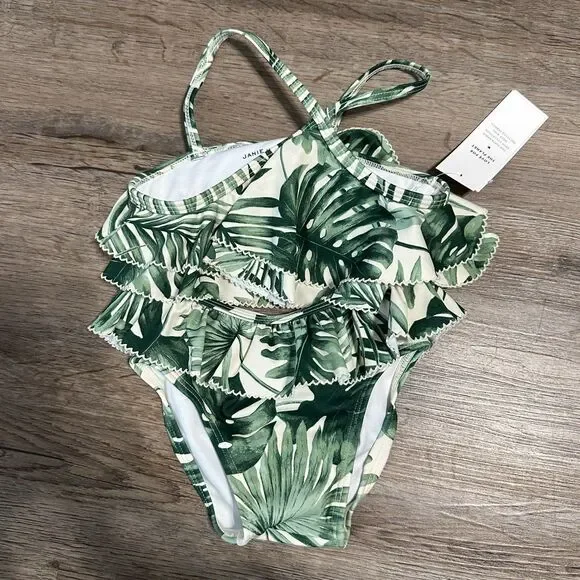 NWT Janie and Jack Girls 18-24 Months Swimsuit Palm Ruffle Halter 2-Piece Green