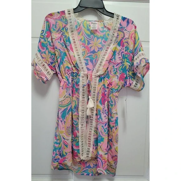 No‎ Boundaries Girl's Juniors Paisley Floral Print Swimsuit Coverup - 00 XXS