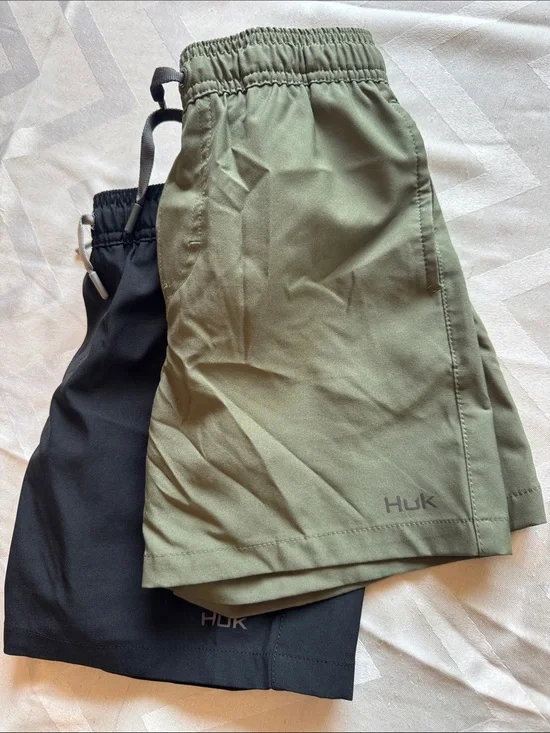 Huk Biys Olive Green + Black Hybrid Shorts