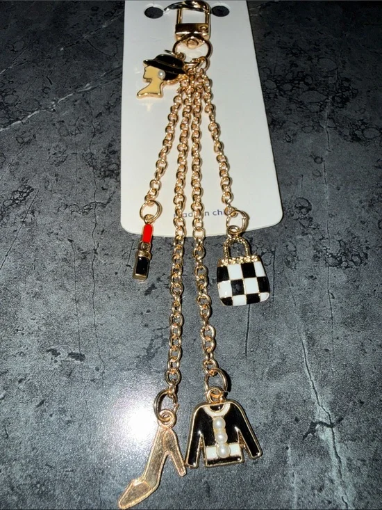 Gold Fashion Charm Keychain with Black & White Accents