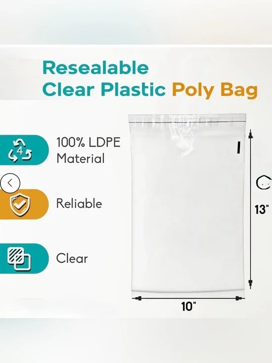 Resealable Clear Poly Mailers 10” x 13” - Set of 20