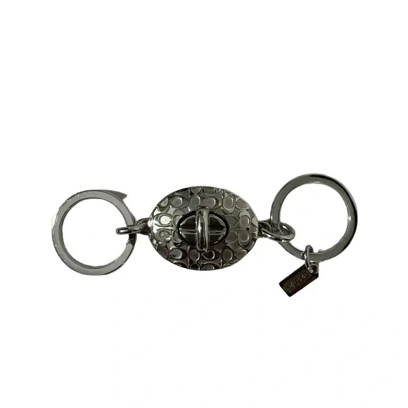 Coach Signature Valet Interlocking 2 in‎ 1 Logo Silver Keychain PD2-20