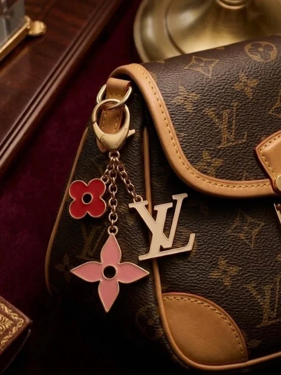 Luxury Fashion Bag Charm Keychain Monogram And Bright Rose And Pink Motifs