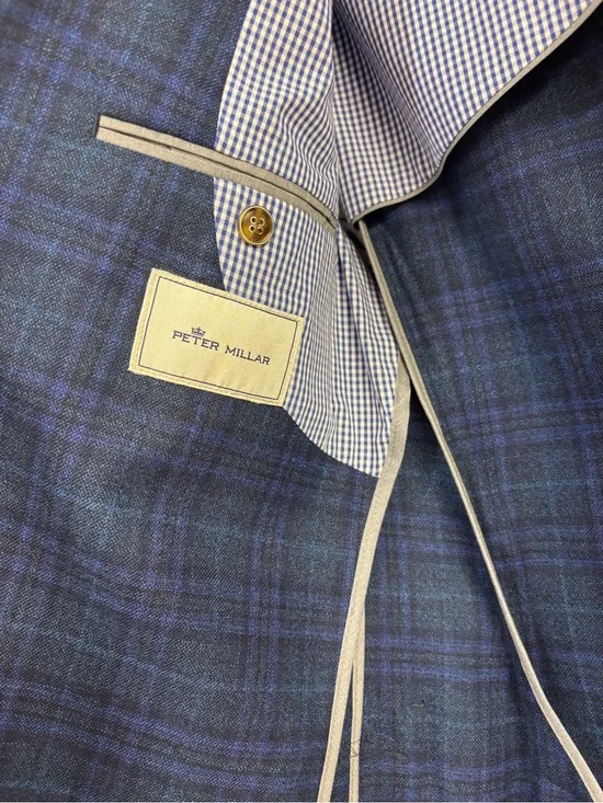 Peter Millar Blue Plaid Sport Coat with Gold Buttons