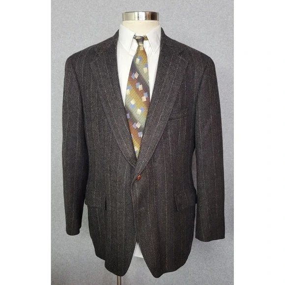 Chaps Ralph Lauren Mens Brown Herringbone Striped Wool Blazer Sport Coat USA 44?