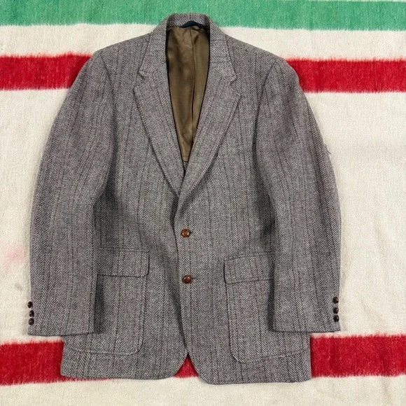 Joseph Spiess Harris Tweed Herringbone Striped Blazer Sport Coat Jacket 40L