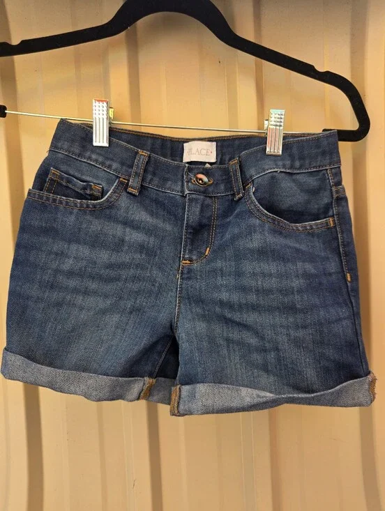 The Children's Place Girls Blue Roll-Cuff Denim Shortie Shorts Size 10