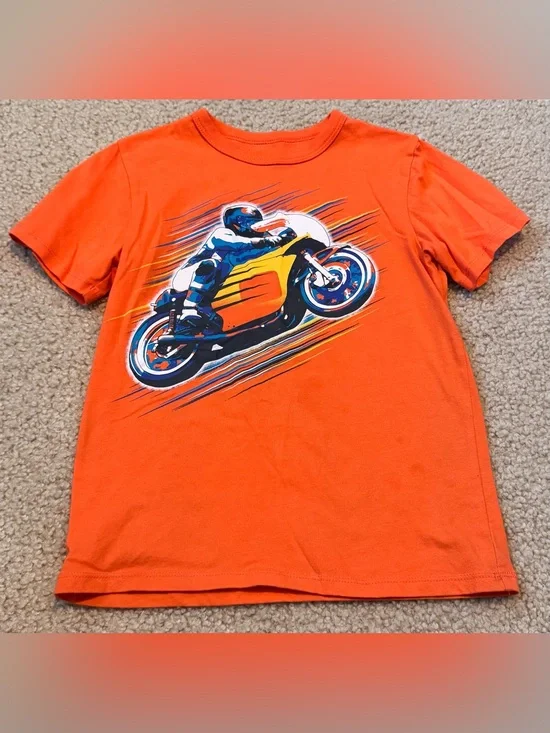 Orange Short-Sleeve Motorcycle Graphic Tee Size S (5/6)