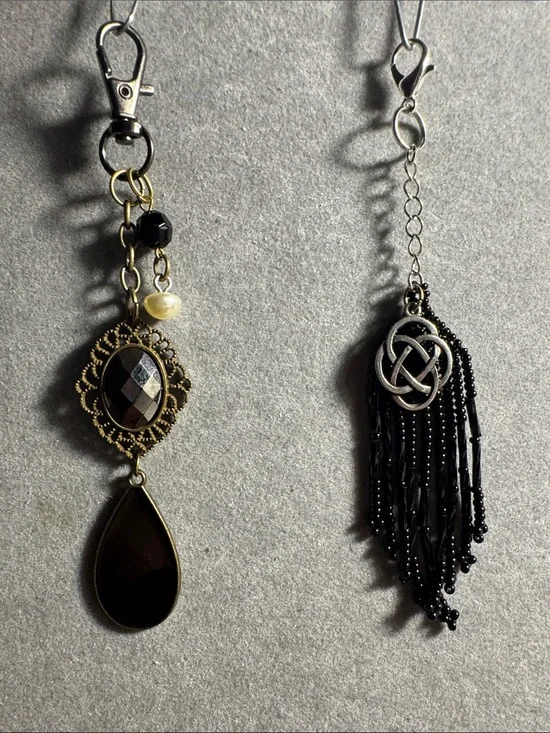 Hand Crafted Black & Gold Drop Pendant Key & Card Holder Set