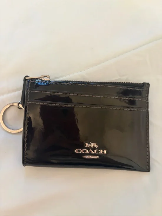 Coach Black Patent Leather Card Case with Ring