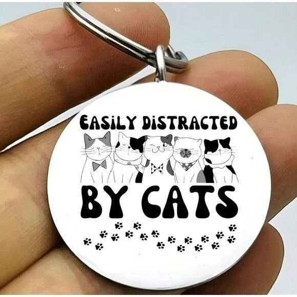 Easily Distracted By Cat Pet Animal Kitty Pet Amimal Stainless Keychain