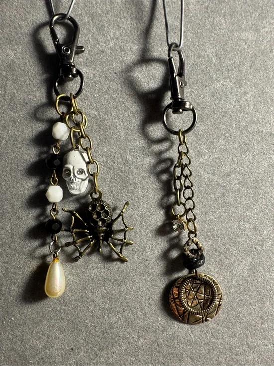 Hand Crafted Black and Gold Gothic Charm Key & Card Holder Pair