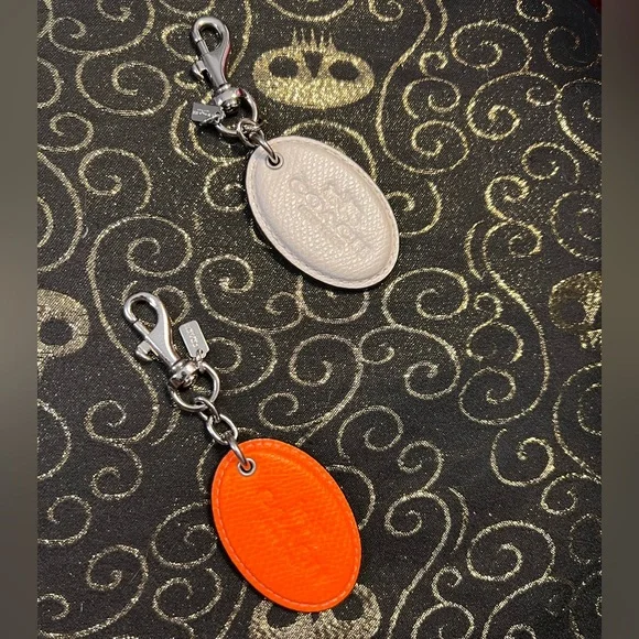 Coach Orange or White Leather Keychains Bag Charms (1) pc choice of one