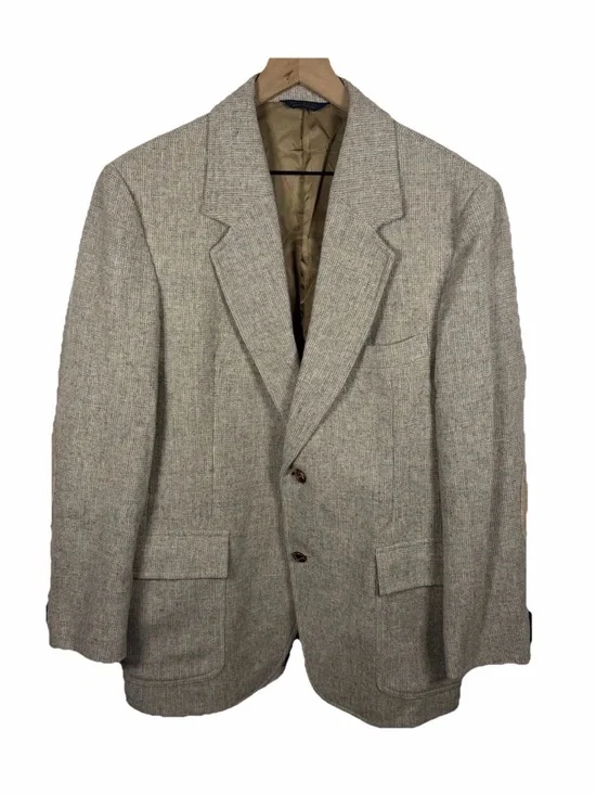 Vintage Pendleton Blazer 42 USA Wool Elbow Patch Tweed Tan Ivy Academia 80s