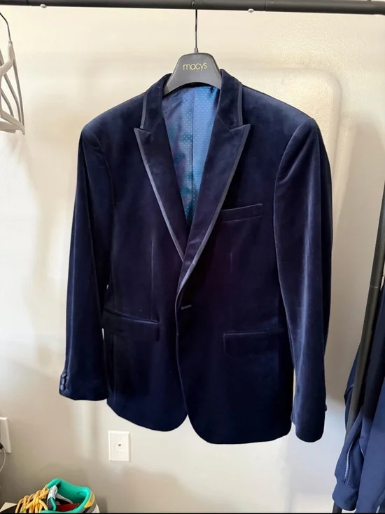 Mens Velvet Blazer - Navy Blue