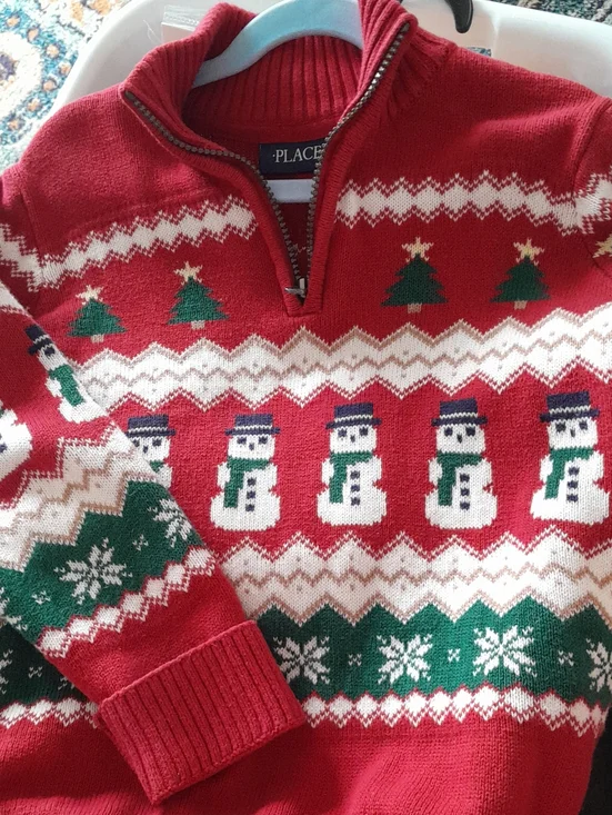 The Children's Place Red Holiday Snowman Zip-Up Sweater 7-8 Years