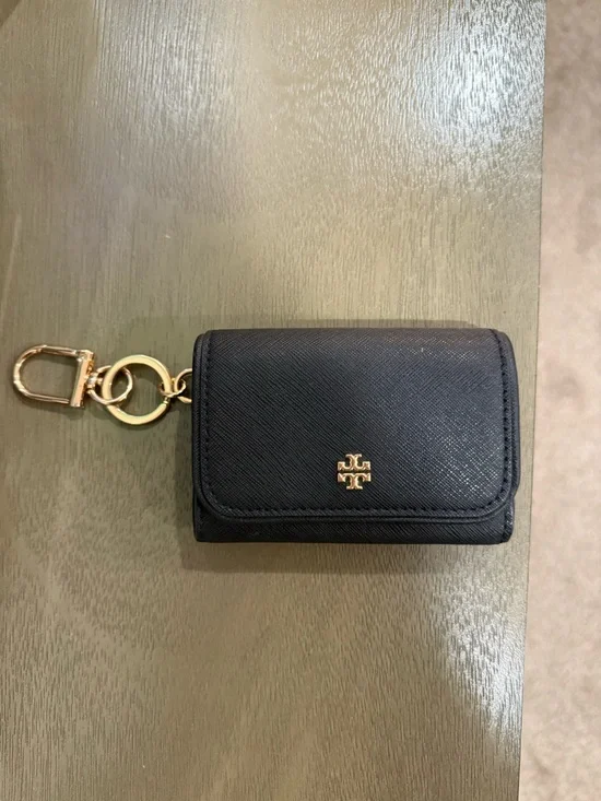 Tory Burch Black Saffiano Leather Key Wallet with Gold Hardware