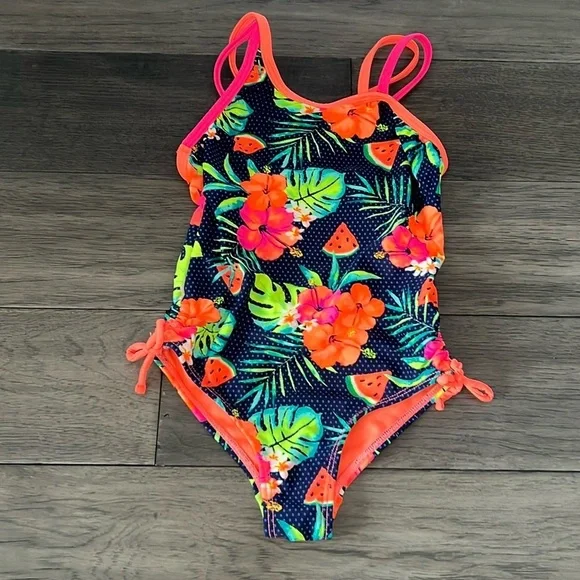NWOT tropical low back crisscross strap asymmetrical top toddler swimsuit