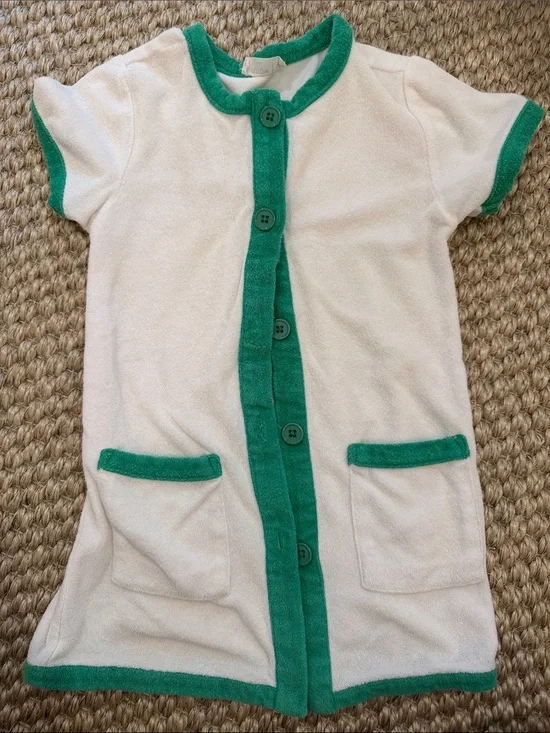 Minnow Short-Sleeve White Terry Coverup with Green Trim 5/6