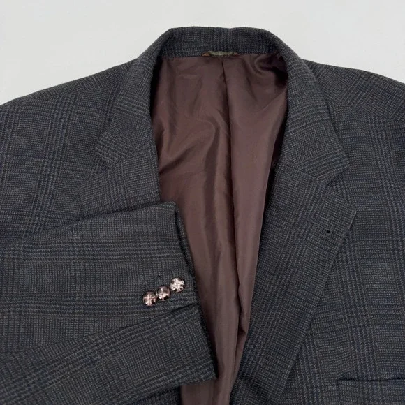 Oak Hill Mens Gray Glen Check Plaid 58L Two Button Blazer Sport Coat Jacket