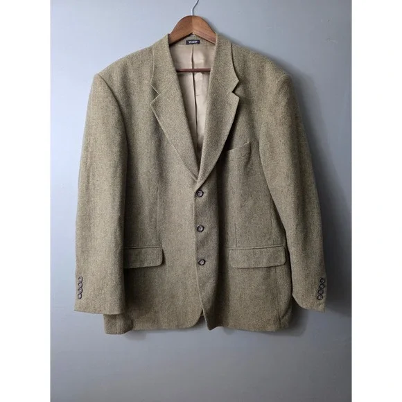 Robert Stock Mens 46R Wool Camel Hair Blend Blazer Sport Coat Brown Houndstooth