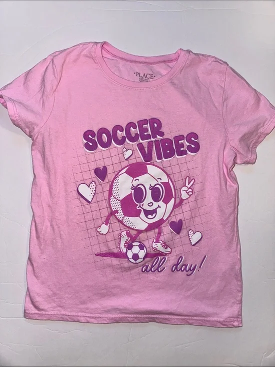The Children's Place Pink Tee with Purple Soccer Vibes Graphic