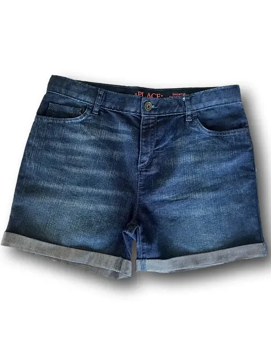 Children’s Place Girls Shortie Short Court Dark Blue Rolled Hem Denim Shorts