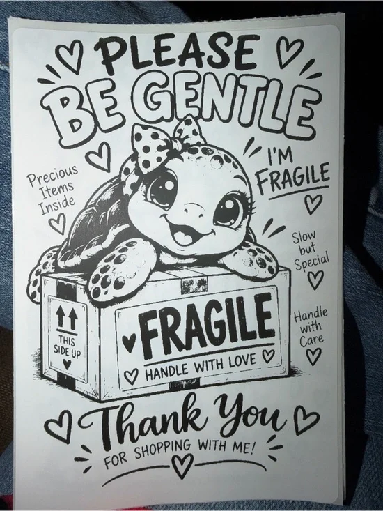 Fragile Turtle Sticker 50 count 4x6