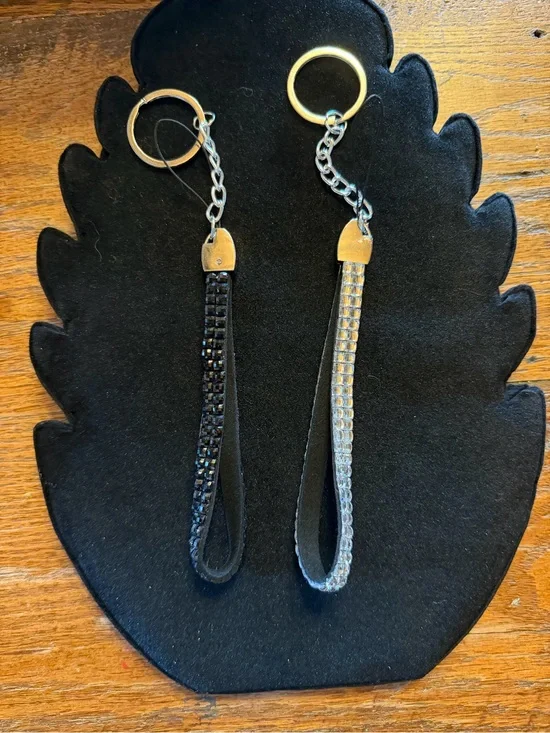 2 Crystals Strap Keychain Wristlets- Black and Silver