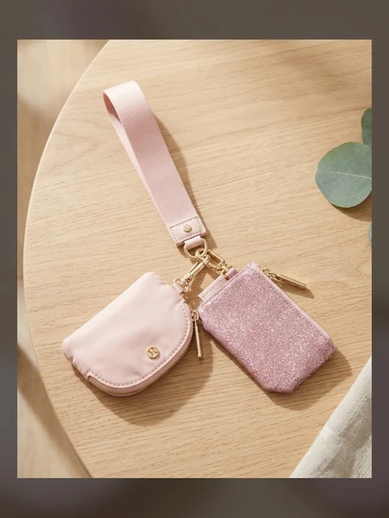 Lululemon Pink Dual-Pouch Glitter Wristlet NWOT