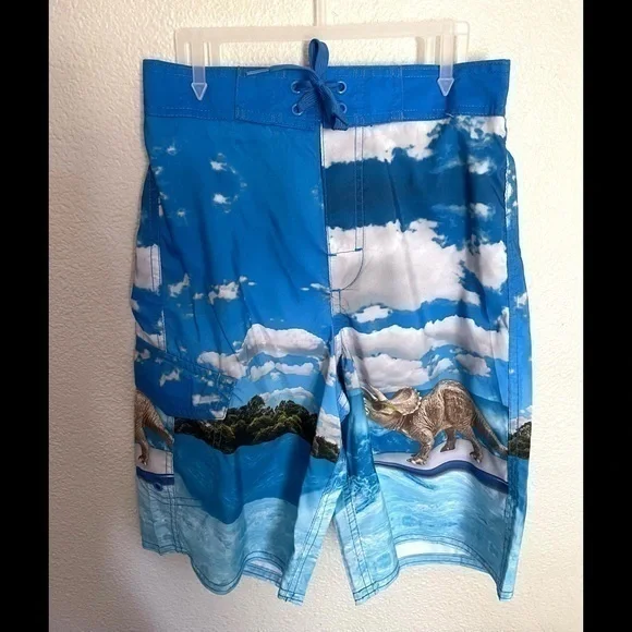 JOE BOXER Dinosaur triceratops print swim trunks board shorts size Large 10/12