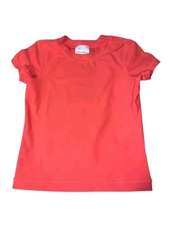 Hanna Andersson Girls 6-7 Coral-Red Short Sleeve Swim Tee Rash Guard