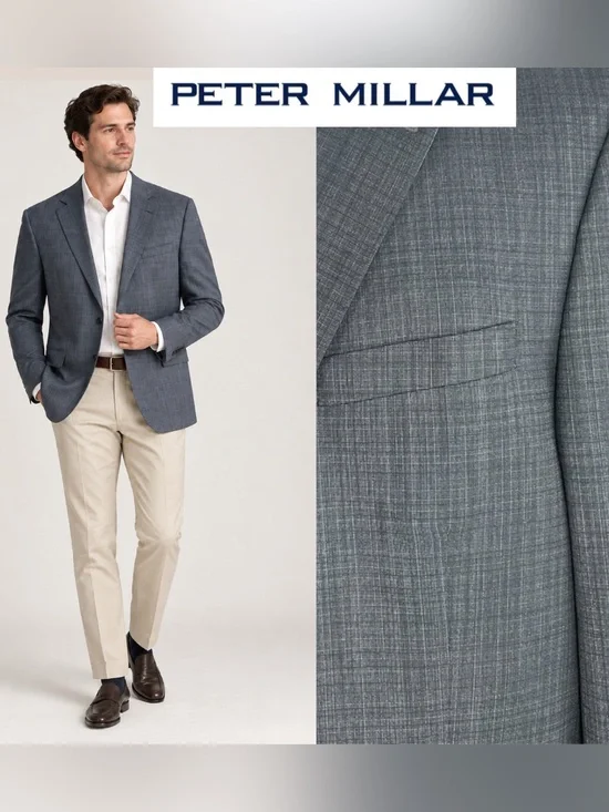 Peter Millar Men’s Gray Wool Blazer Sport Coat 2 Button Jacket Sz 48T Windowpane