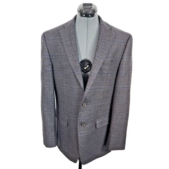 Lauren Ralph Lauren Mens 39R Wool Blazer Grey Blue‎ Plaid 2 Button Sport Coat