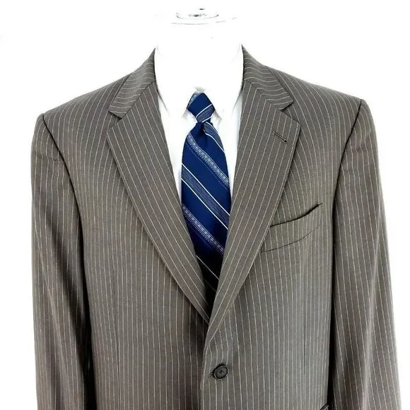 Hart Schaffner Marx Gold Trumpeter Wool 2 Button‎ Suit Jacket 42L Brown Striped
