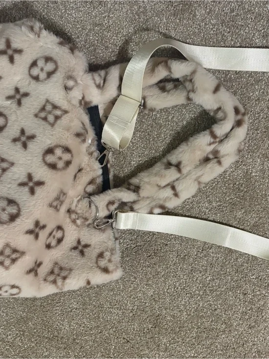 Pet Faux Fur tan Monogram Crossbody Bag