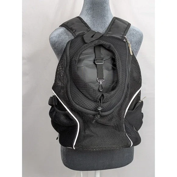 Pet Carrier Backpack Medium Black Mesh Dog Cat Travel Safety Tether Padded NWOT