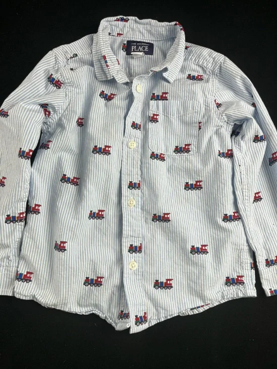 The Children's Place Light Blue & White Stripe Train Button-Down Shirt
