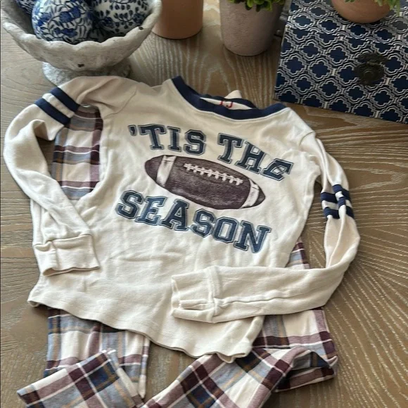 Boys Fall Football Season Plaid Pajama Set Size 8