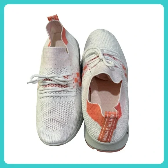White Coral Orange Knit Walking Shoes Slip On Sneakers‎ EU 39 With The 3 Stripes