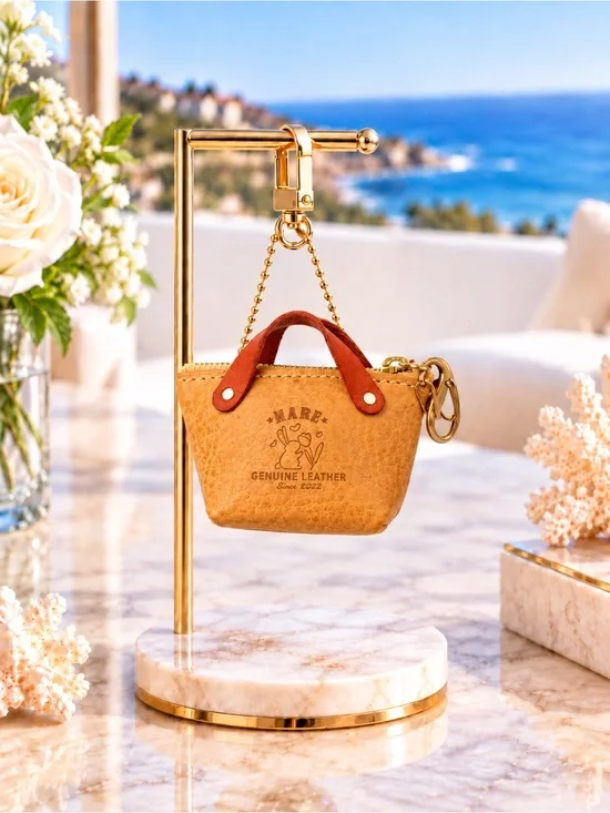 Tan Leather Women's Bag Keychain